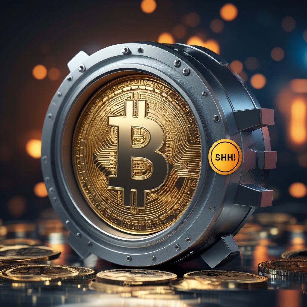 Altcoin Price Watch: A Zcash coin-shaped vault with a "SHHH" (Shh!) sticker on it