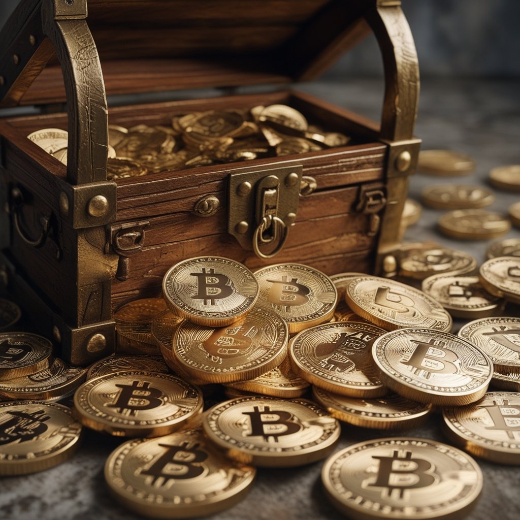 Bitcoin $93k: a big treasure chest spilling Bitcoin coins
