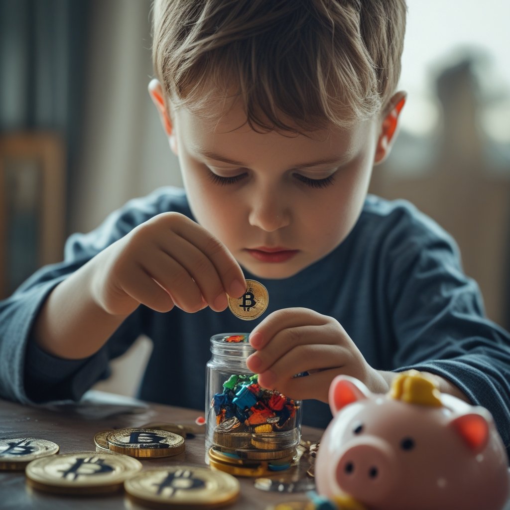 Bitcoin ETF Outflows: a sad child taking toys out of a piggy bank