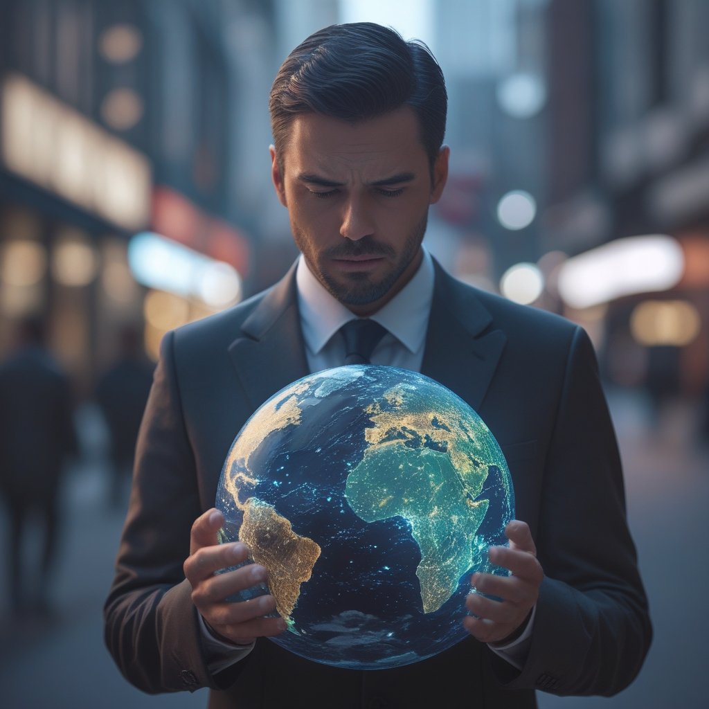 Bitcoin ETFs: a frowning person holding a globe