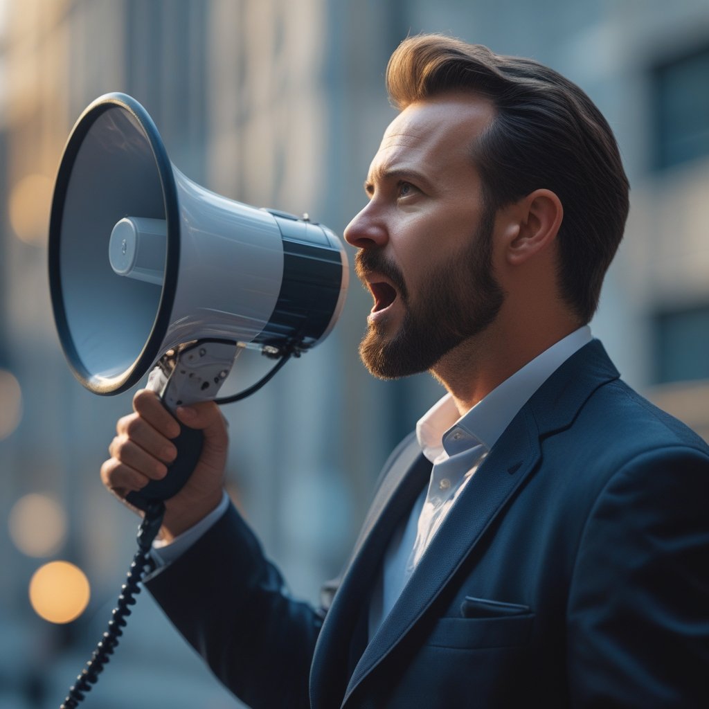 Bitcoin Flash Crash: a man with a megaphone saying 'NO!