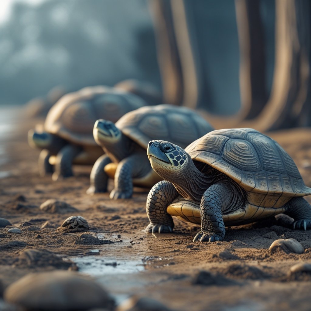 Bitcoin Price Dip: a line of sad turtles dragging their shells