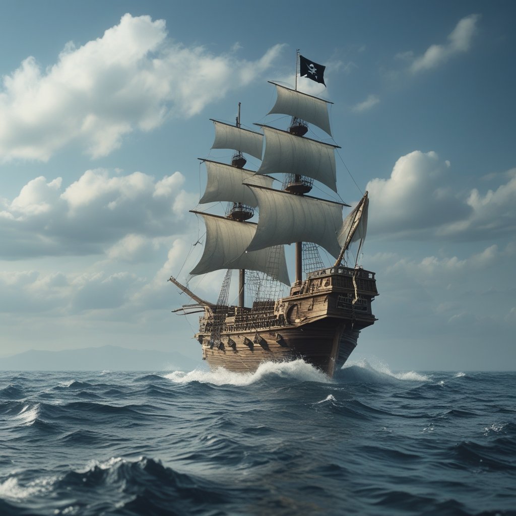 Bitcoin Price Drop: A cartoon pirate ship sailing on rough seas