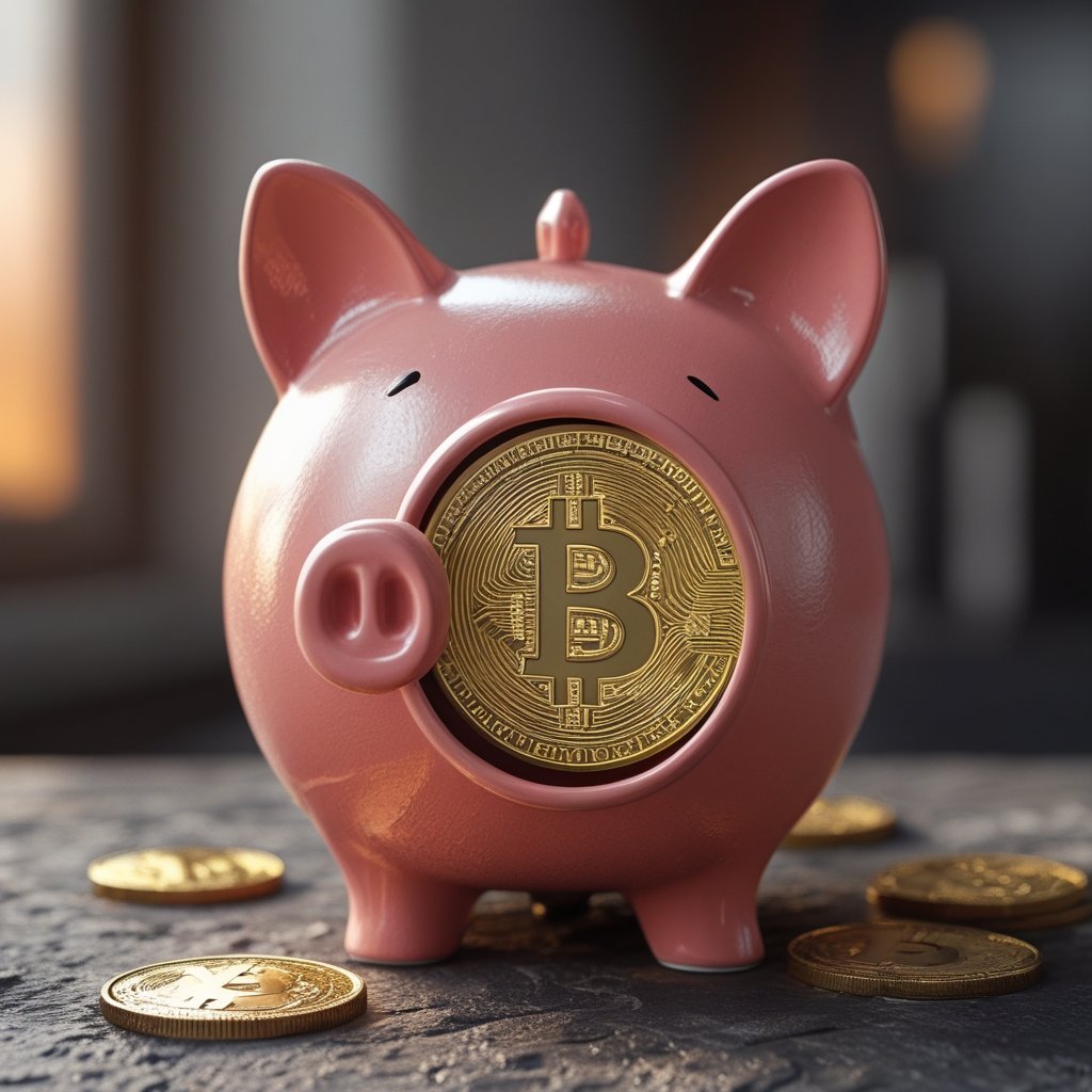 BlackRock Bitcoin ETF: a piggy bank with a Bitcoin coin inside