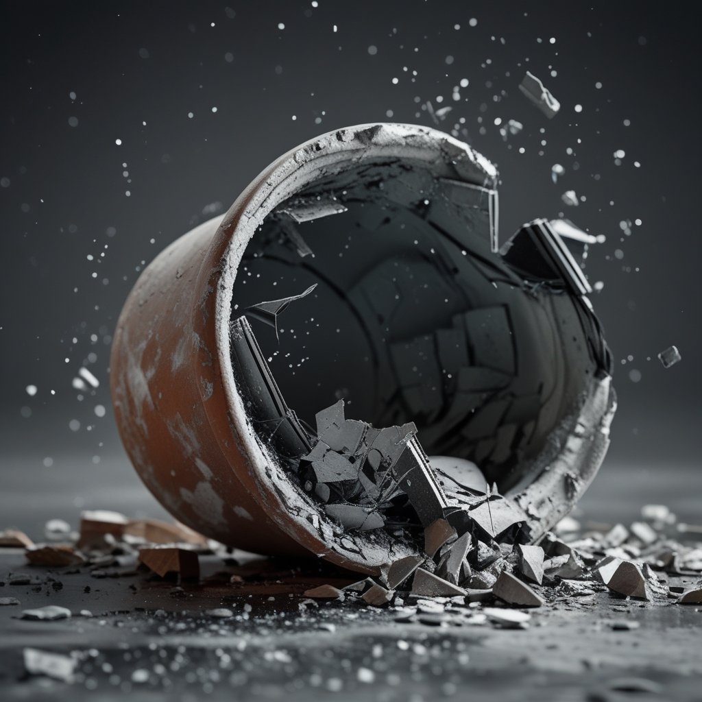 Bounce Zone Broken: A broken flower pot falling apart