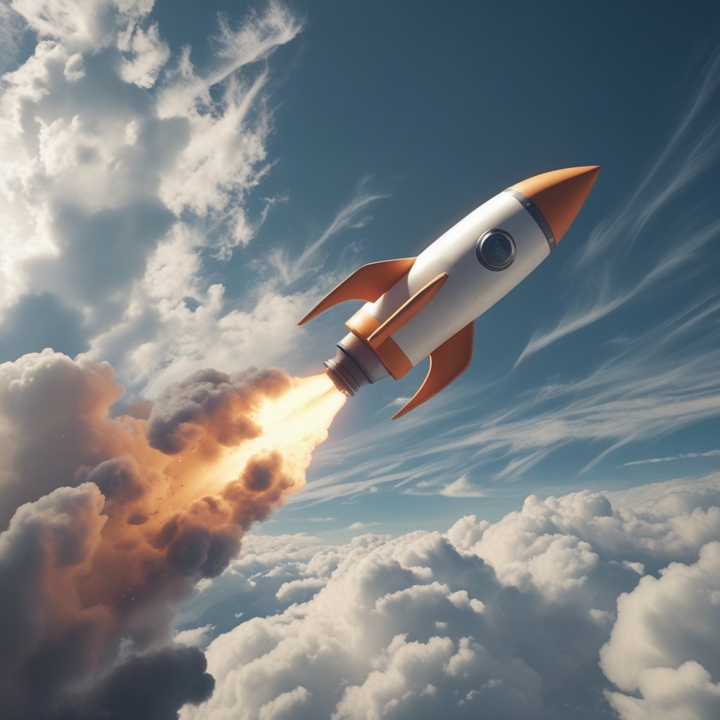 Crypto Fear Index: A cartoon rocket ship blasting off into a cloudy sky