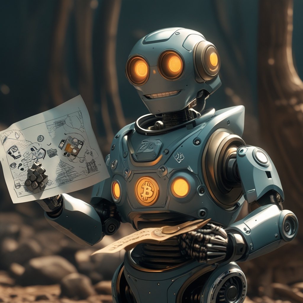 Crypto Presale Fatigue: a cartoon robot holding a treasure map and a coin
