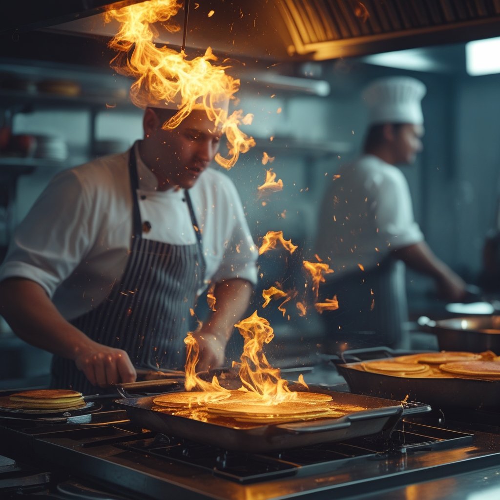 Crypto Presale Fatigue: a messy kitchen with chefs burning pancakes