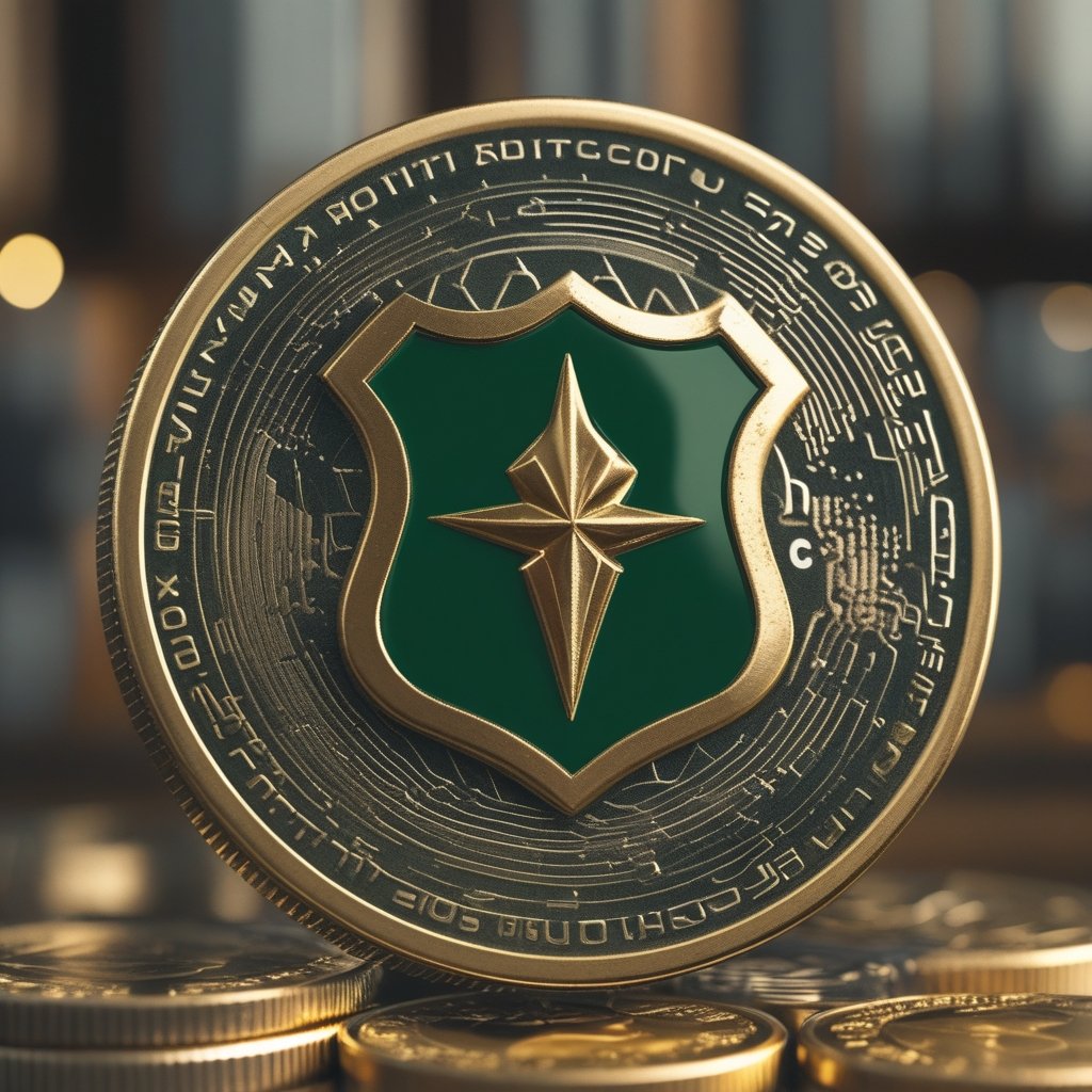 Crypto market crash: A coin with a shield and a green color