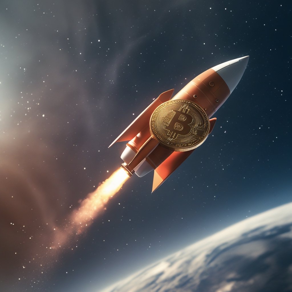 Crypto market crash: A rocket with a crypto coin on top