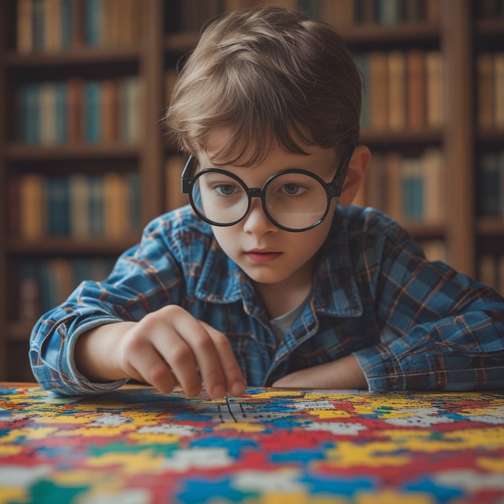 Crypto treasuries blockchain: a kid building a puzzle with a magnifying glass looking for missing pieces