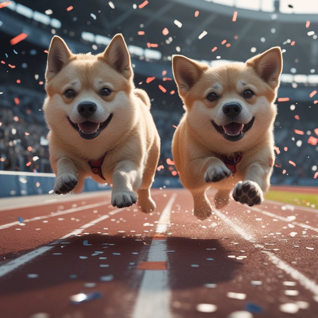 Cartoon dogs running in a race, symbolizing crypto competition