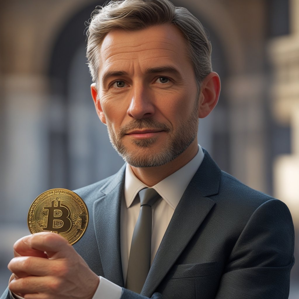 Epstein Bitcoin Discussions: A cartoon of a man in a suit holding a Bitcoin