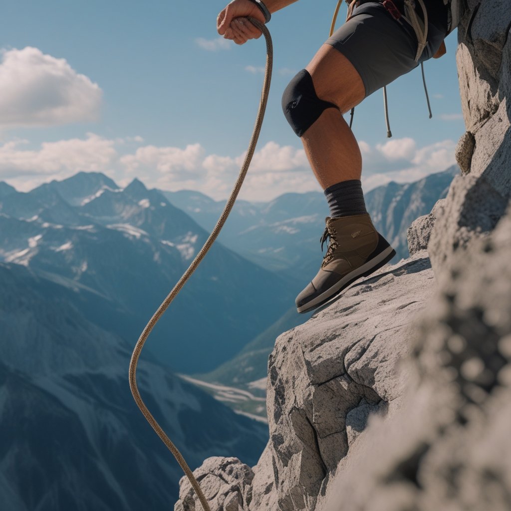 Ethereum Crossroads: A mountain climber holding a rope that loops over a cliff edge