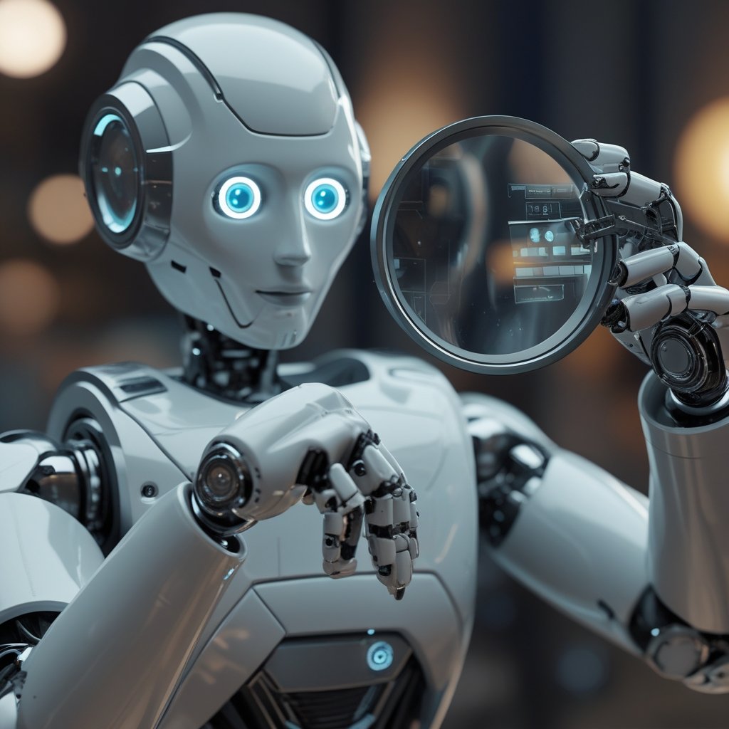 Ethereum Decentralization: A robot checking its own watch with a magnifying glass