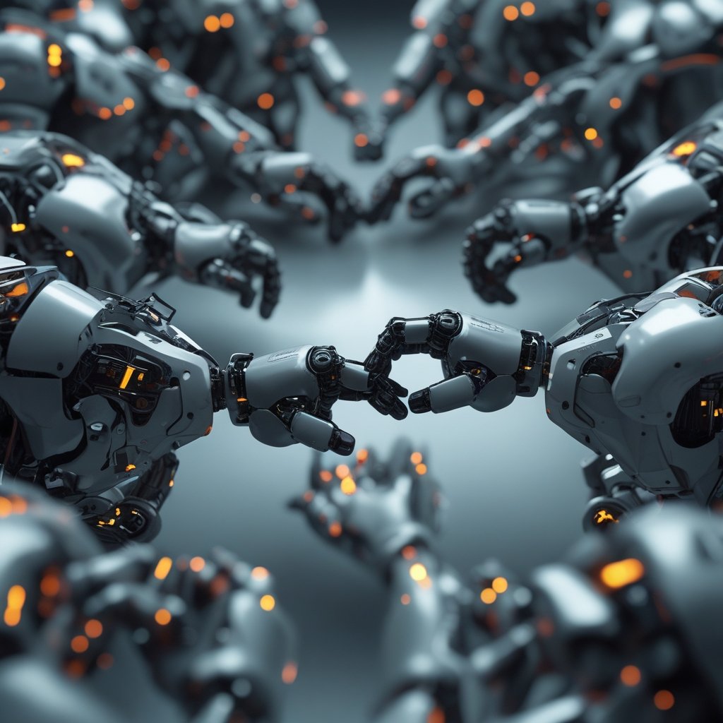 Ethereum Decentralization: A robot network holding hands in a circle