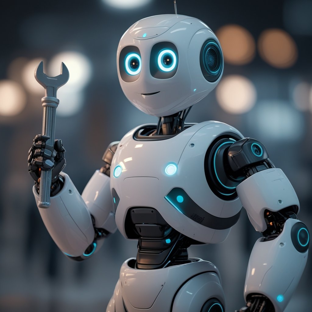 Hybrid Low-Code Platform: a cartoon of a robot holding a wrench and a magic wand