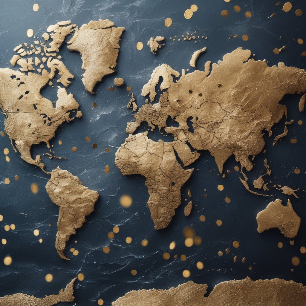 Internet Computer Price: A big map of the world with coins falling like raindrops