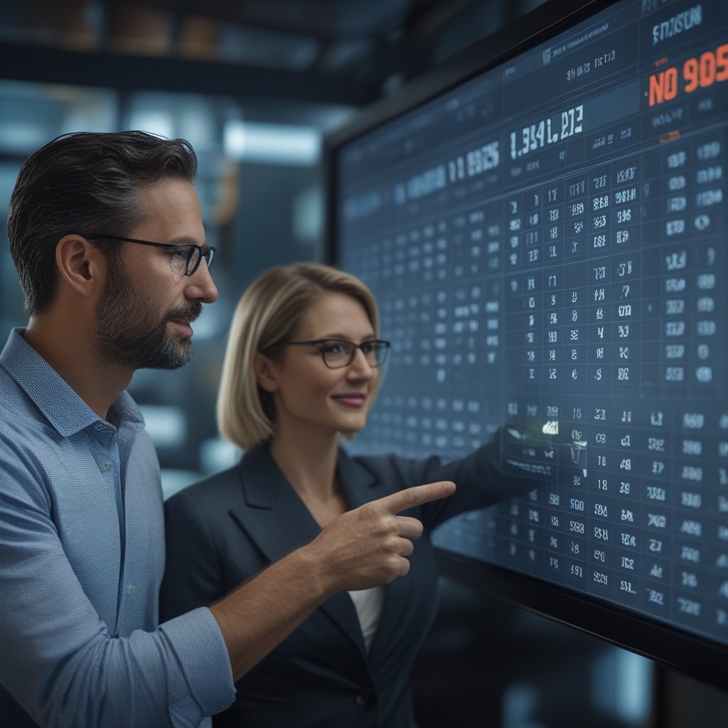 Scaramucci Family Investment: Two people pointing at a big screen with Bitcoin numbers