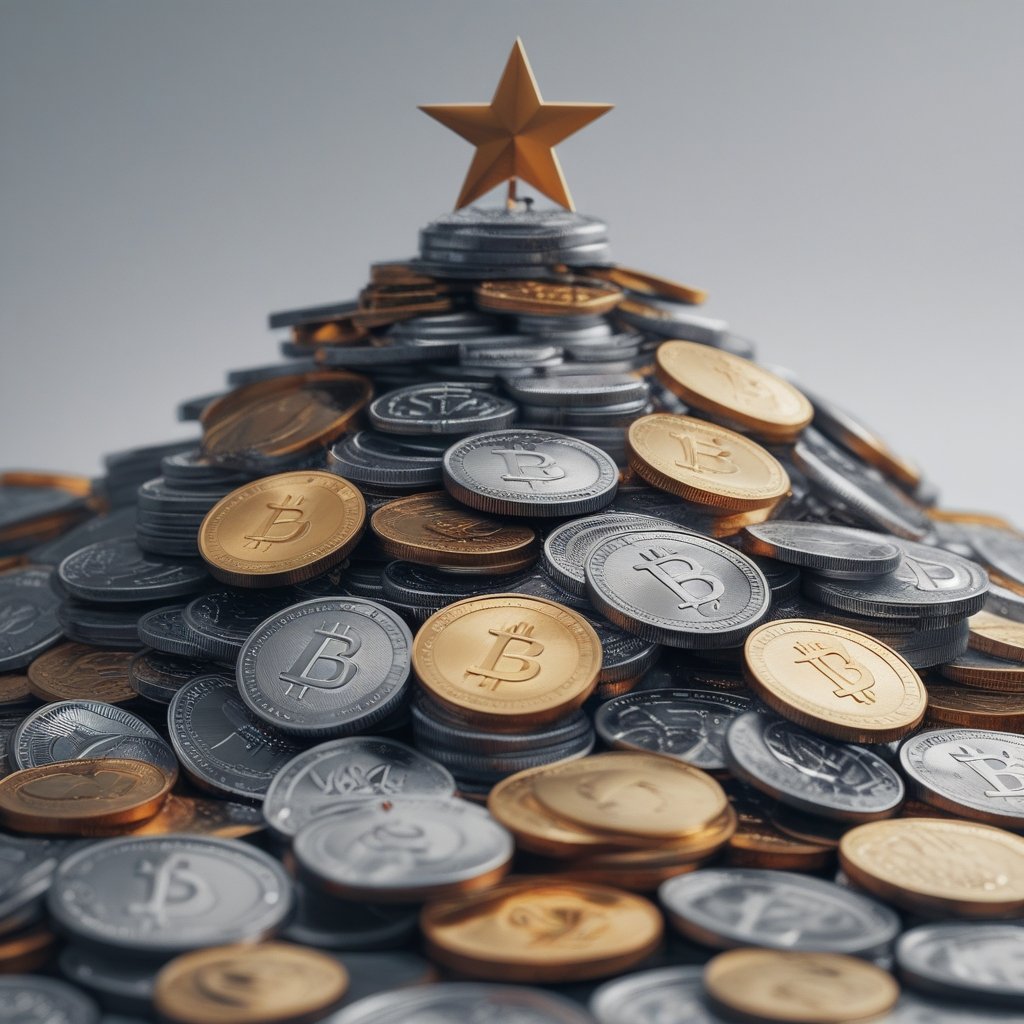 XRP Price Prediction: a mountain of coins with a star at the top