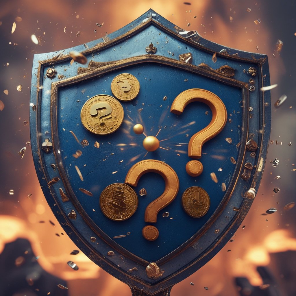 XRP Solana Gap: A shield with question marks and coins spinning around it