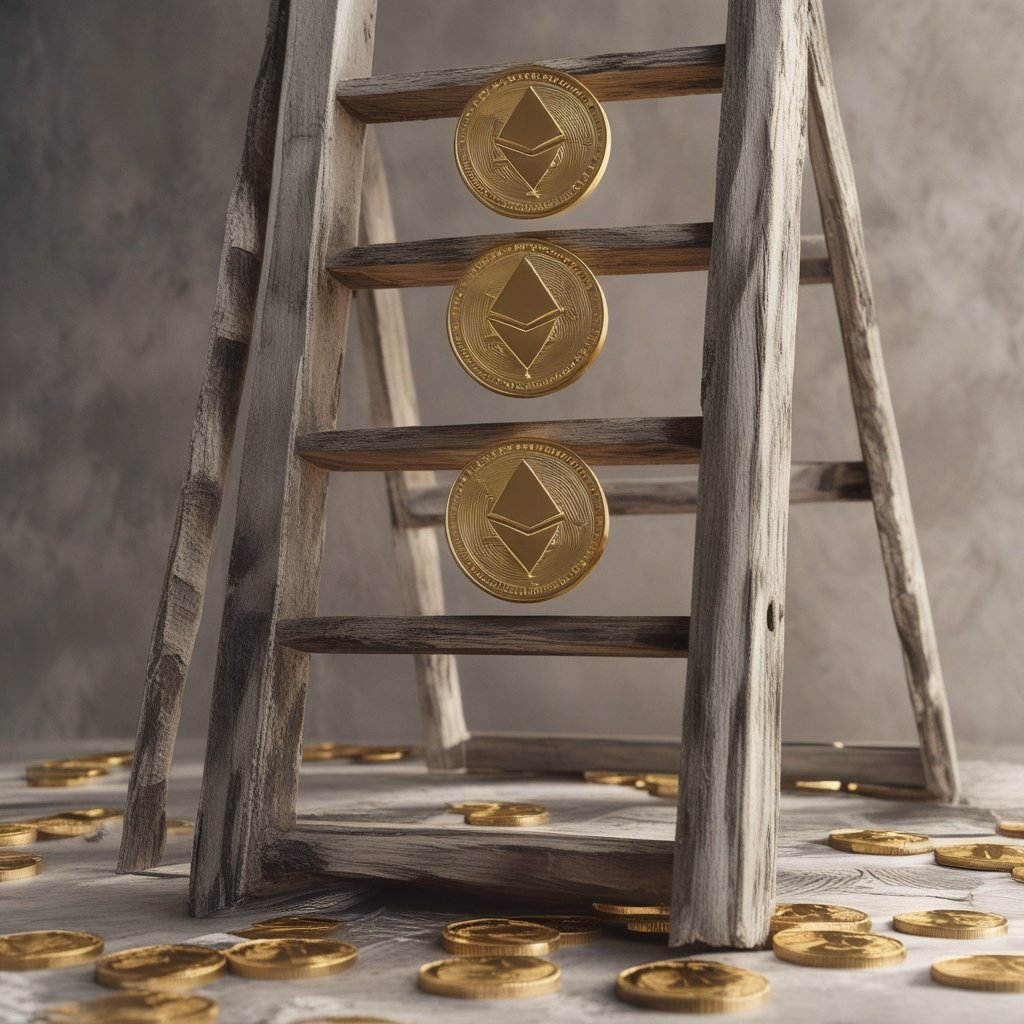 XRP Top-Four Status: A ladder with XRP coins on the fourth rung