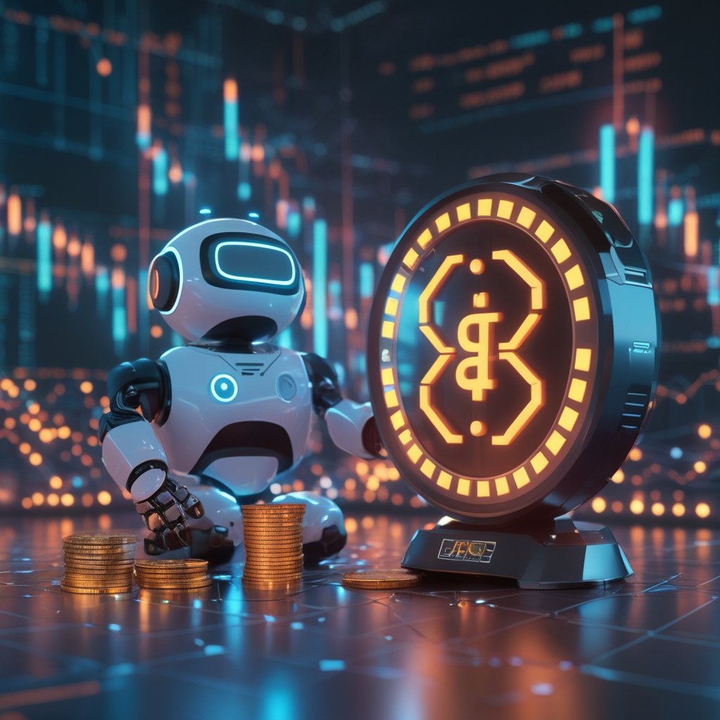 BPCE crypto trading: A friendly robot helping a bank with digital coins