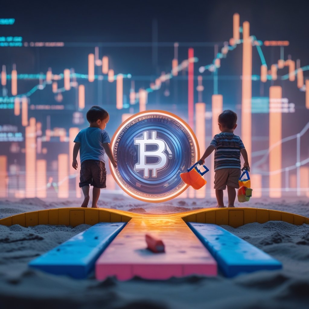 Base Solana bridge: Two sandboxes connected by a colorful bridge, with kids carrying toys between them