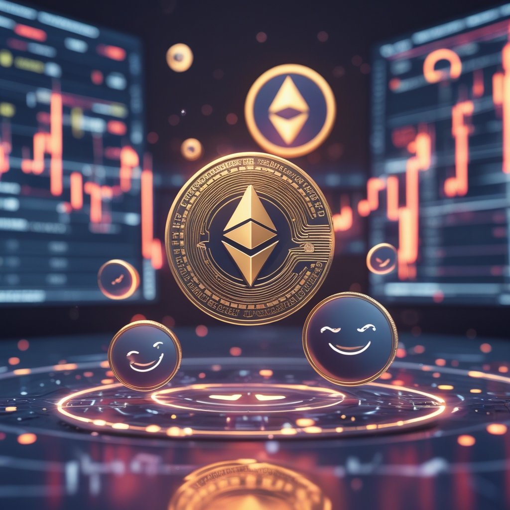 Best altcoin under $0.01: A colorful playground with smiling cartoon tokens like Ethereum and Cardano bouncing up and down, representing market gains