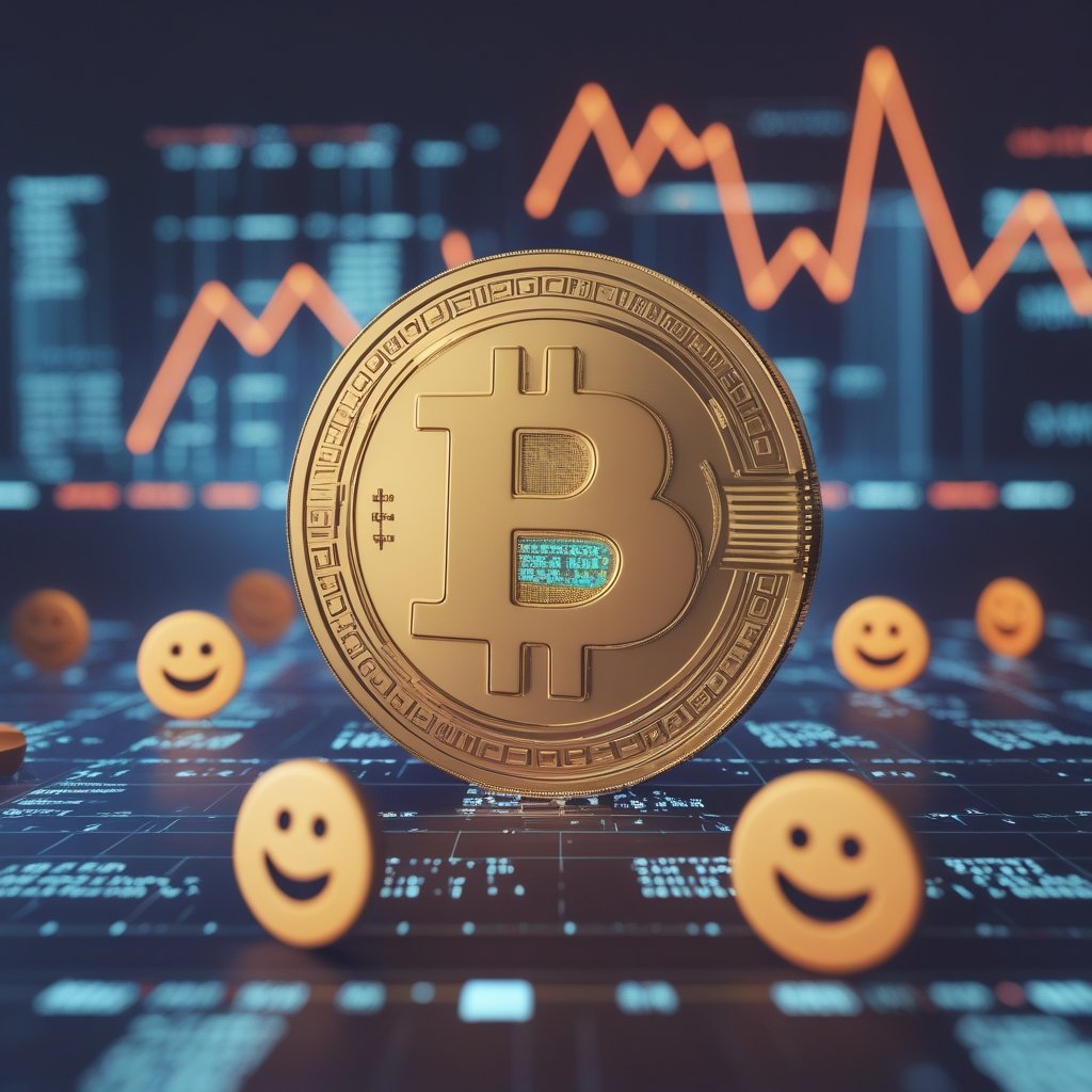 Bitcoin $93K: A friendly cartoon Bitcoin coin with a big smile, surrounded by little dollar signs and happy faces