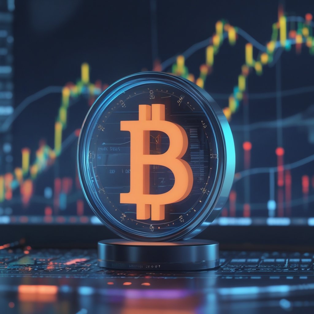 Bitcoin ETF: A clock showing night time with a Bitcoin symbol glowing, representing after-hours trading.