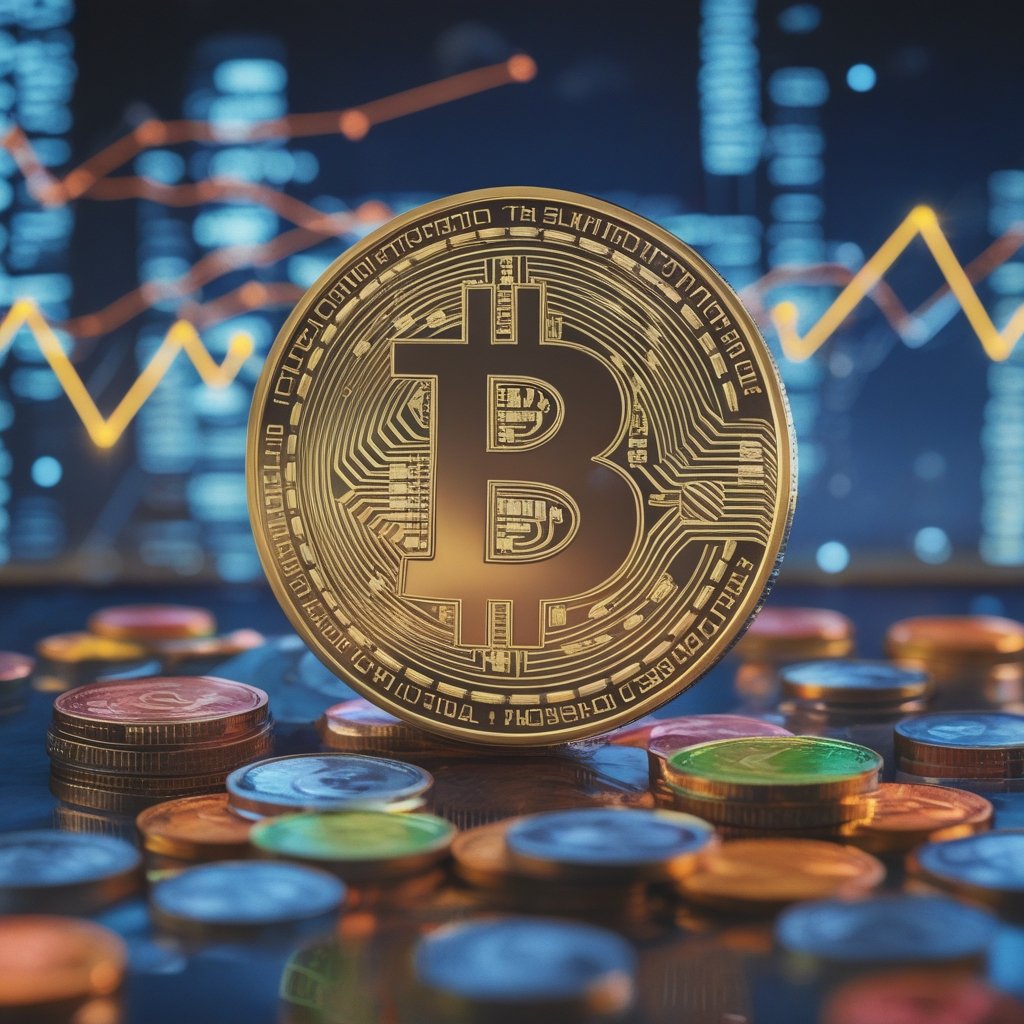 Bitcoin ETF: A happy child learning about money with colorful coins and numbers