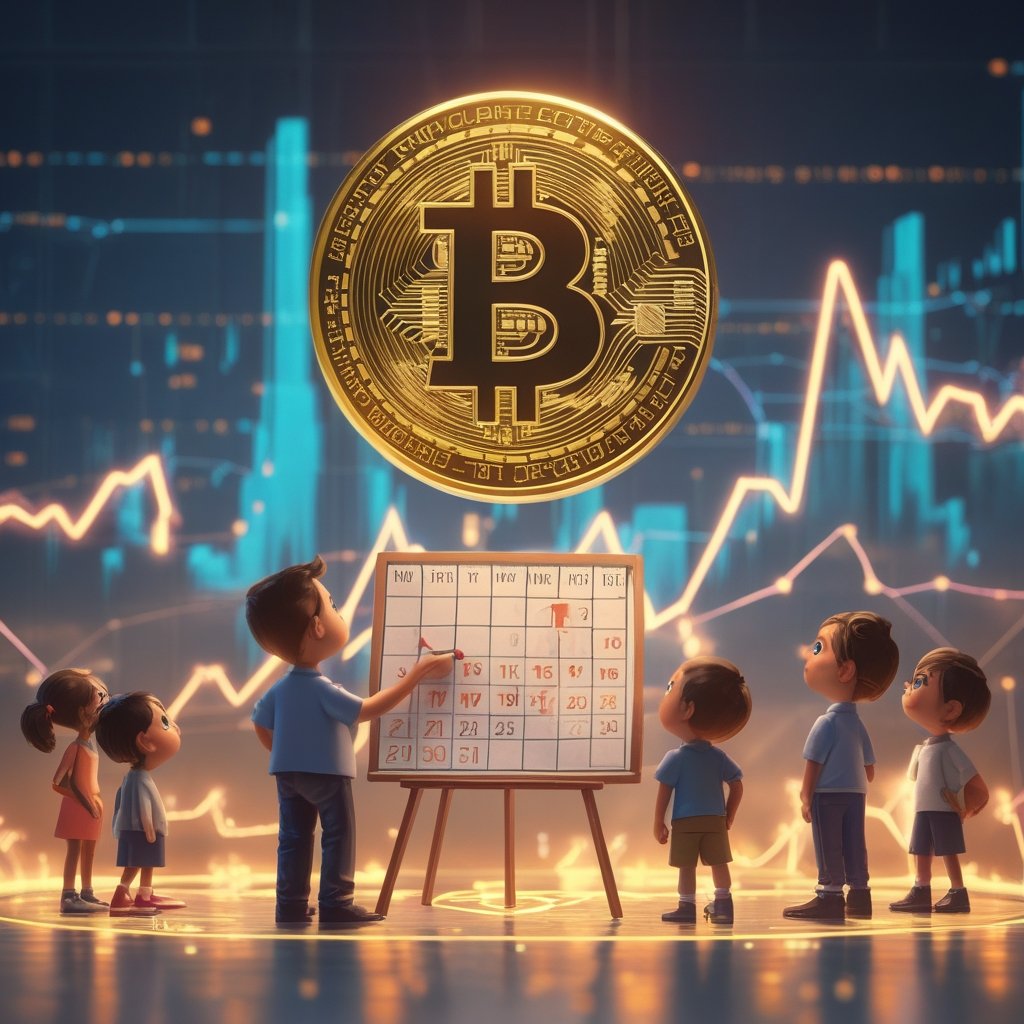 Bitcoin ETFs outflows: A cartoon of a teacher (Federal Reserve) holding a big calendar with December 10th circled, while kids (investors) watch nervously