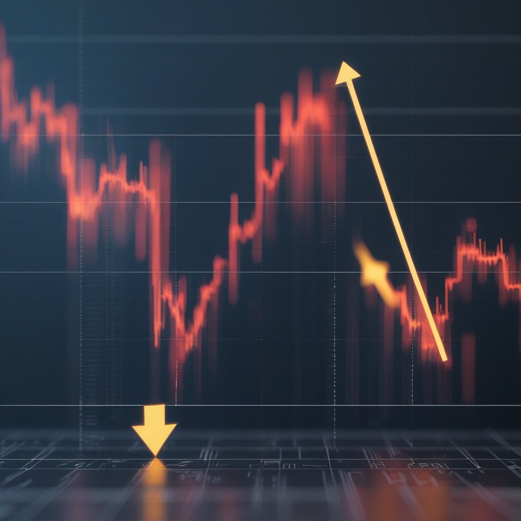 Bitcoin FOMC forecast: A simple chart with an arrow going up and down, showing Bitcoin price changes