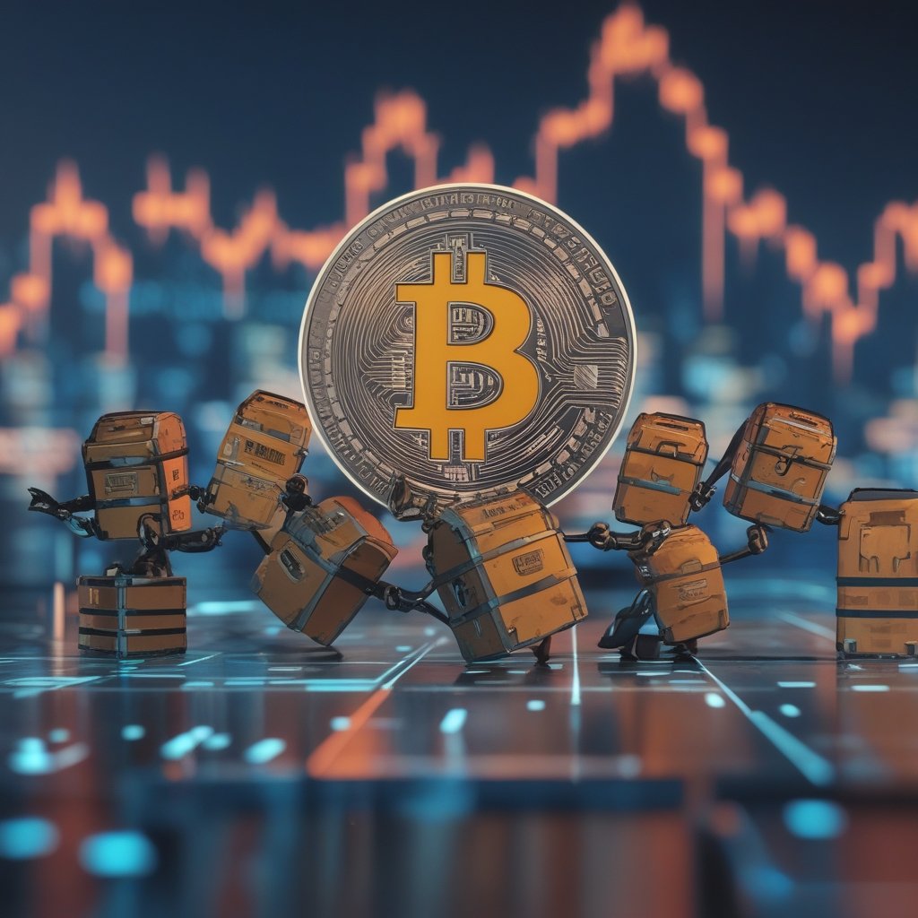 Bitcoin MSCI exclusion: A cartoon of a happy group of digital treasure chest companies playing together, with a smiling MSCI judge joining them.