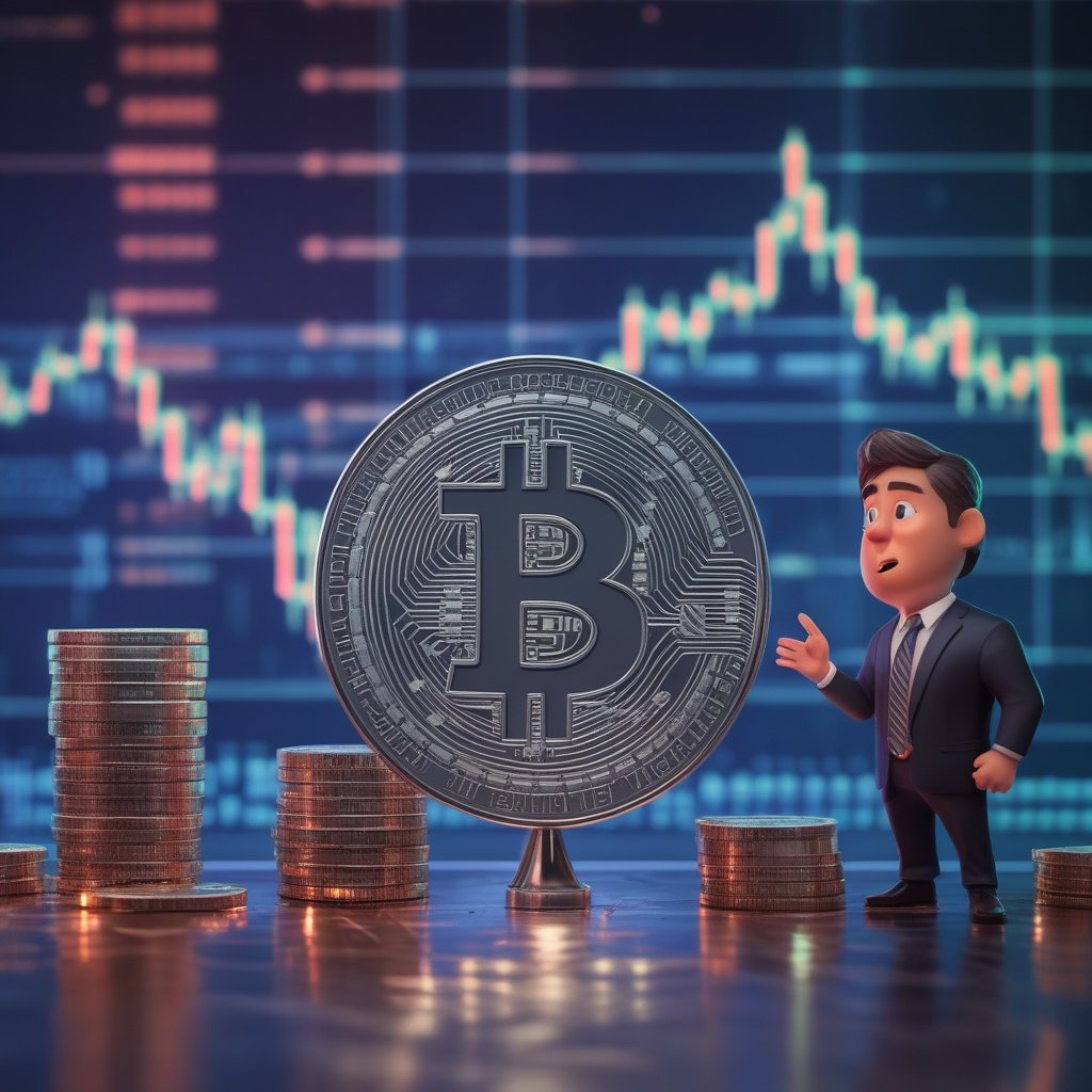 Bitcoin MSCI exclusion: A friendly cartoon CEO talking to a judge with a Bitcoin symbol, looking confused.