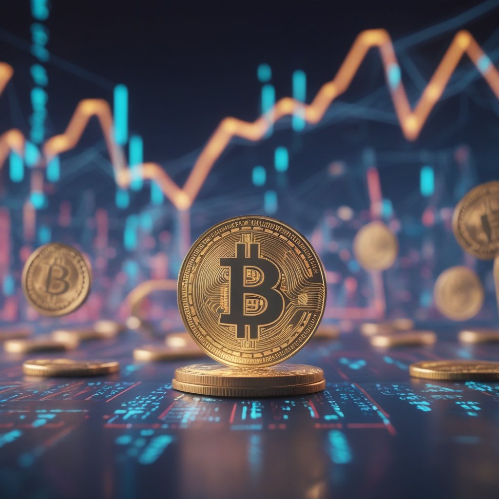 Bitcoin capital inflows: A simple cartoon showing a calm Bitcoin coin sitting peacefully while other coins jump around wildly.