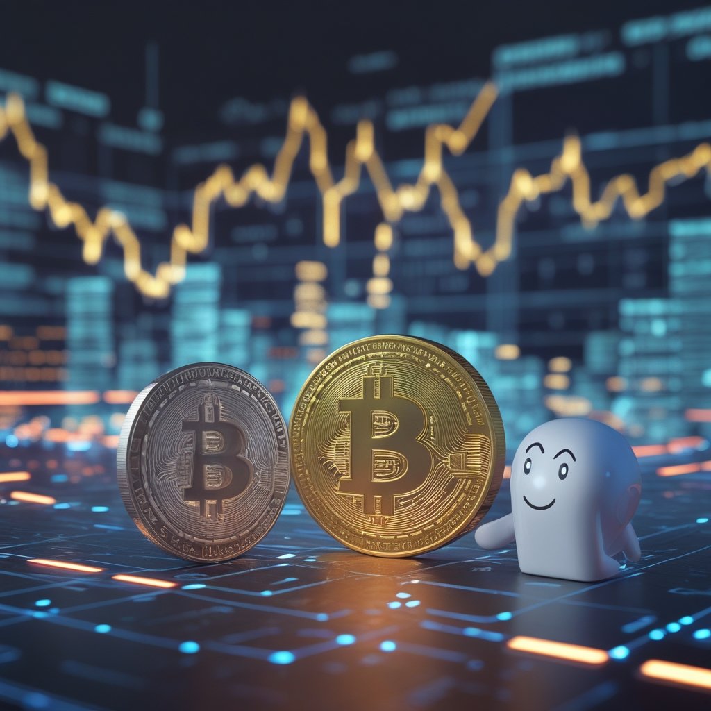 Bitcoin cash reserve: A simple cartoon showing a Bitcoin coin and a dollar bill side by side, with a happy face on both.