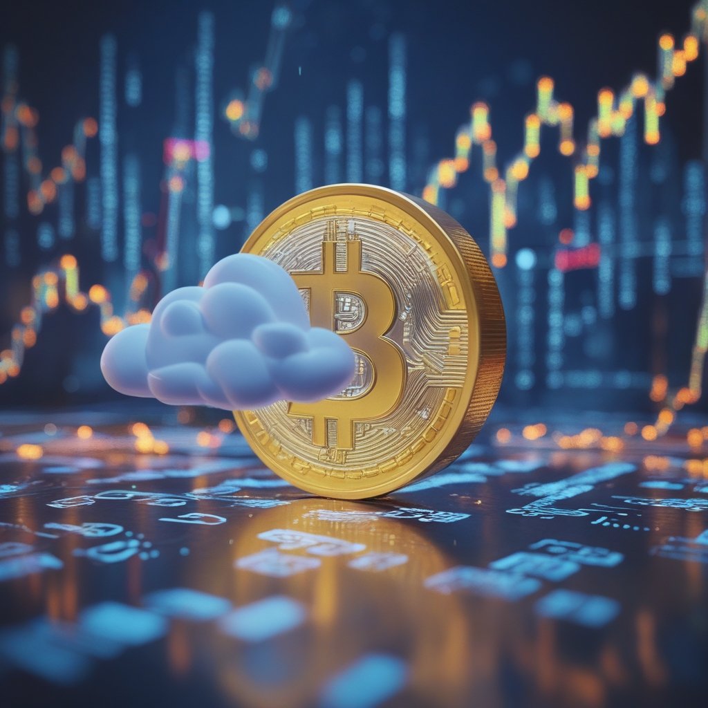 Bitcoin market cycle: A friendly cartoon sun smiling behind a cloud, representing hope after a rainy day