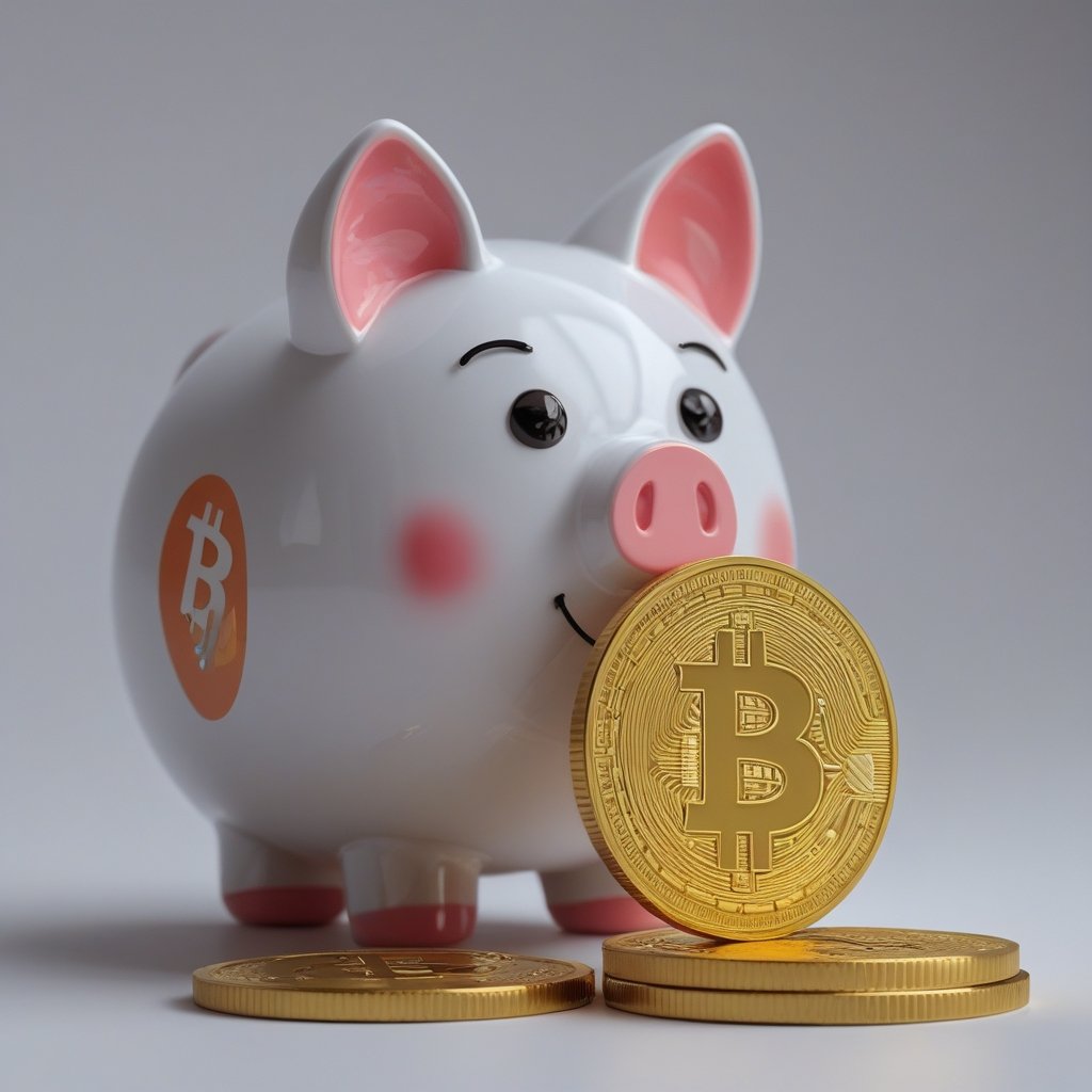 Bitcoin mispricing 2026: A cartoon piggy bank with Bitcoin symbols next to a gold coin, showing Bitcoin being worth less than gold