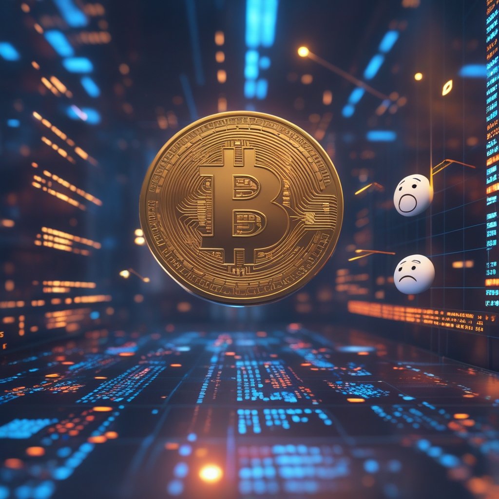 Bitcoin price: A simple illustration showing Bitcoin price going up with arrows, and a cartoon wall at $93,000 with sad faces