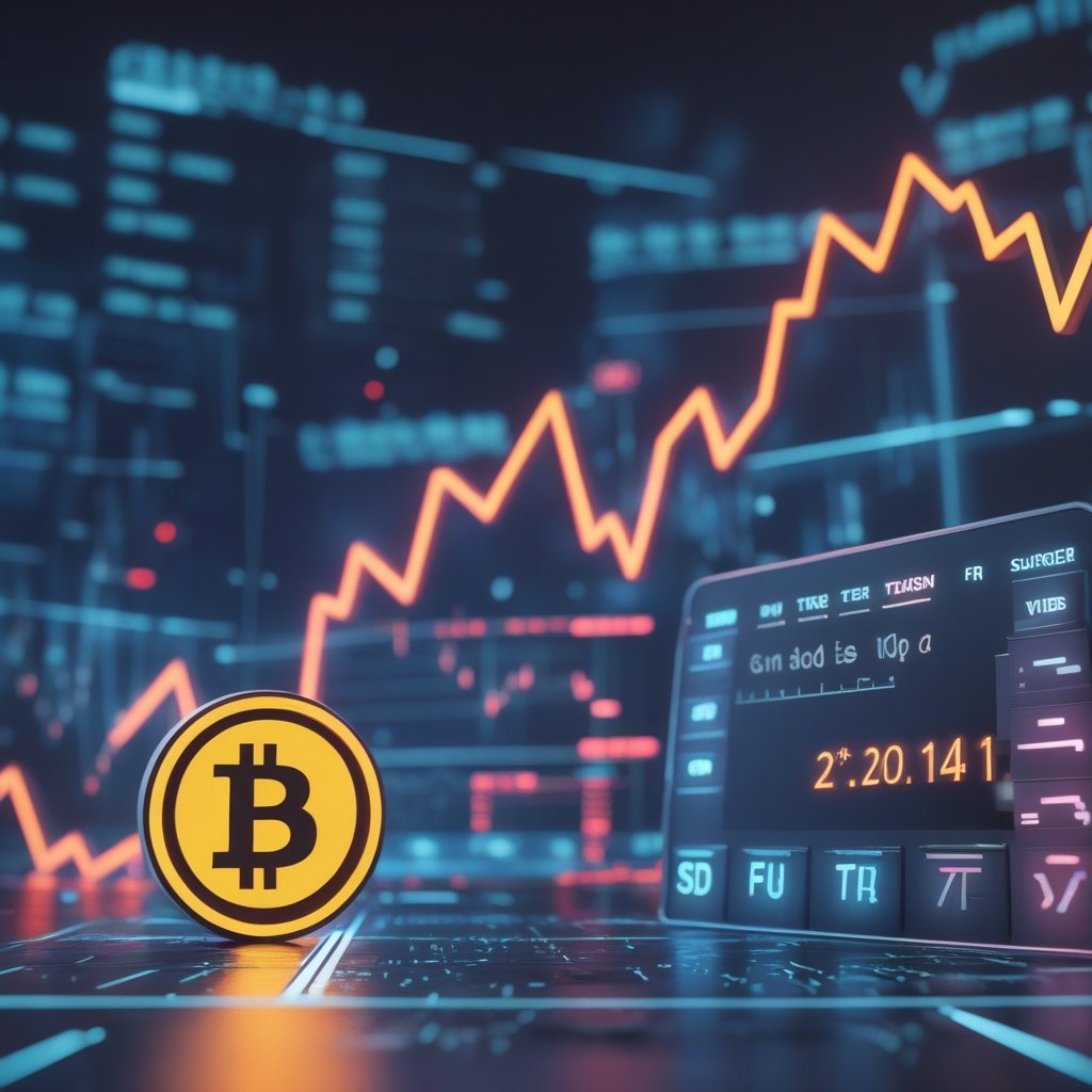 Bitcoin price dip: A friendly cartoon of a rising arrow next to a happy Bitcoin coin, with a calendar showing the end of the week