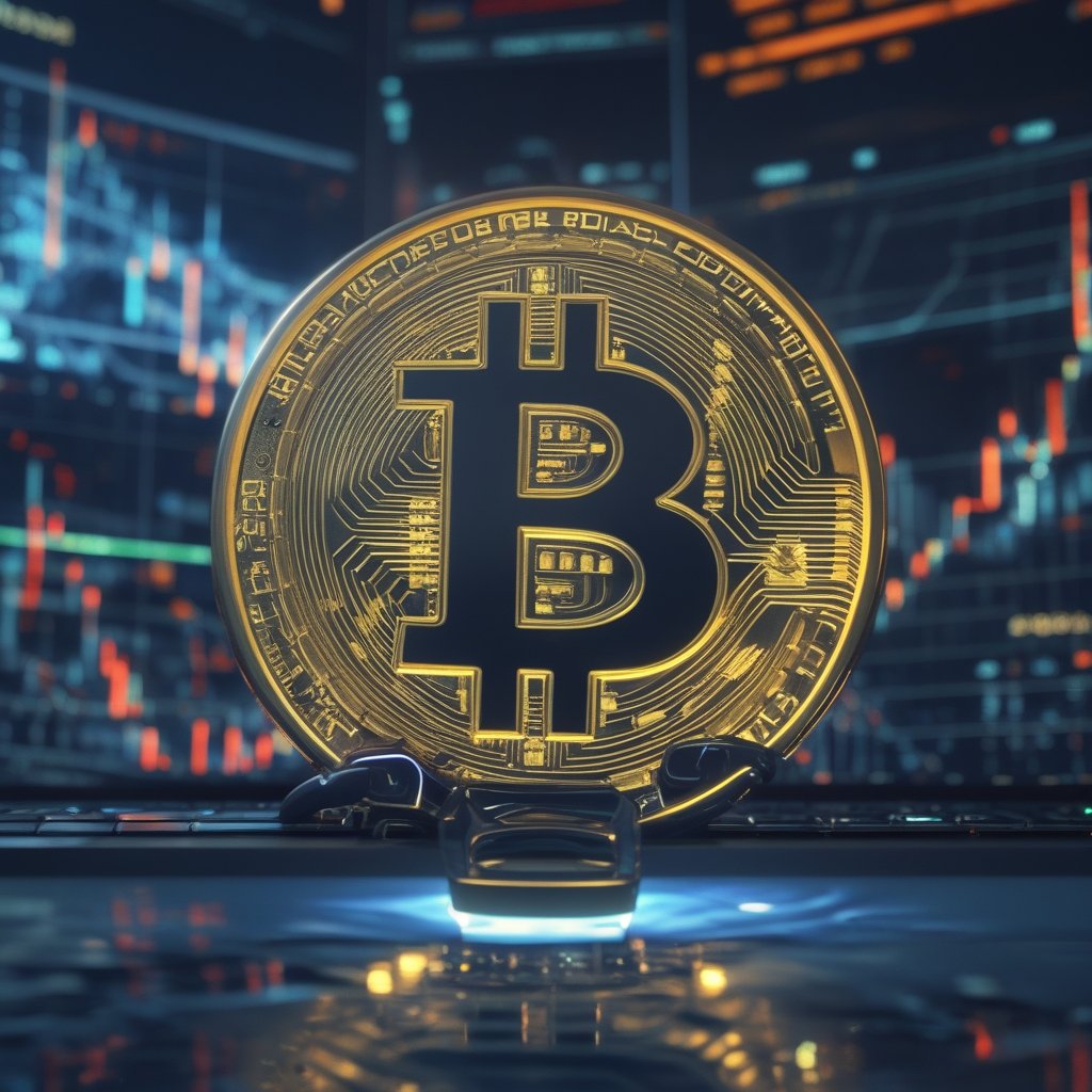 Bitcoin price dip: A simple cartoon of a sad Bitcoin coin with a frowny face, sitting on a computer