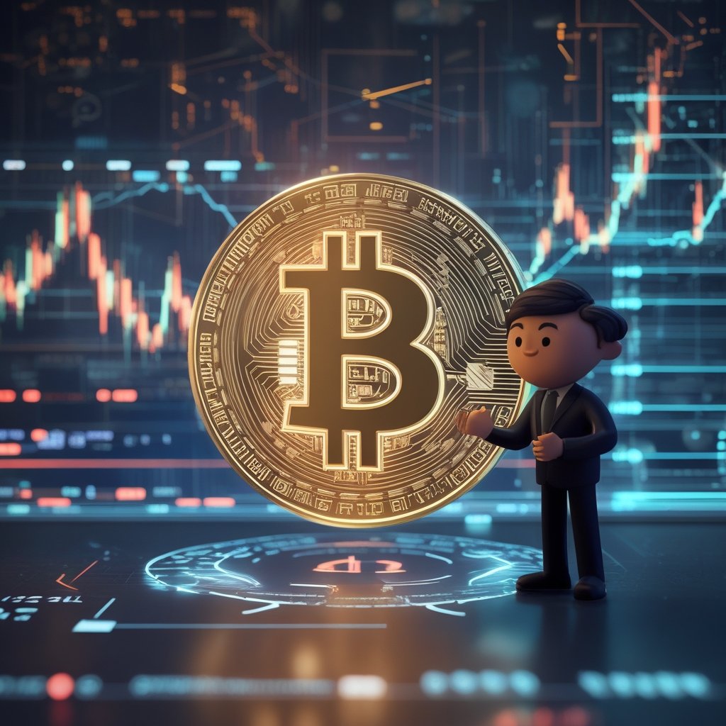 Bitcoin price rally: A friendly cartoon character explaining Bitcoin with simple icons