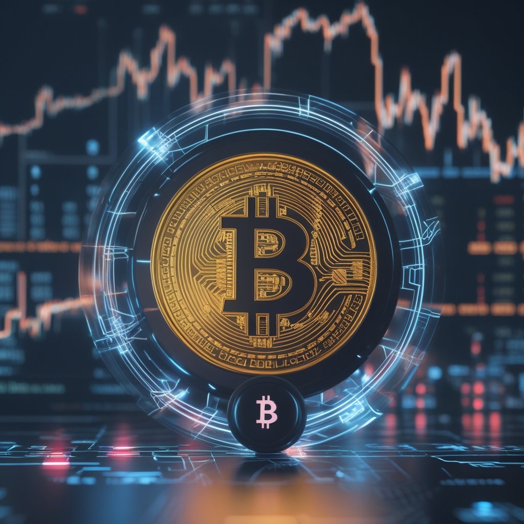 Bitcoin profit metric: A cartoon of a video game reset button with Bitcoin symbols