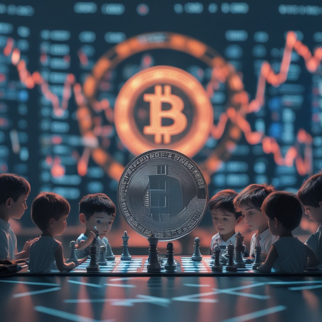 Bitcoin rebound: Children watching a chess game, representing big decisions being made