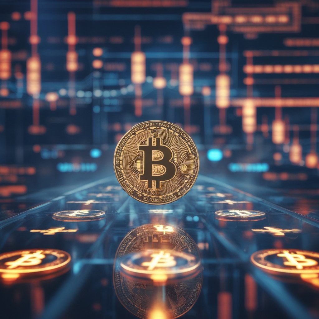 Bitcoin under $100K: A glass bridge with Bitcoin symbols that looks wobbly, showing it's not very strong