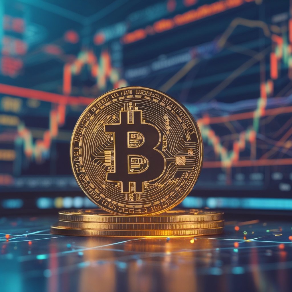 BlackRock Bitcoin ETF: A picture of different teams with digital money and a chart showing up and down lines