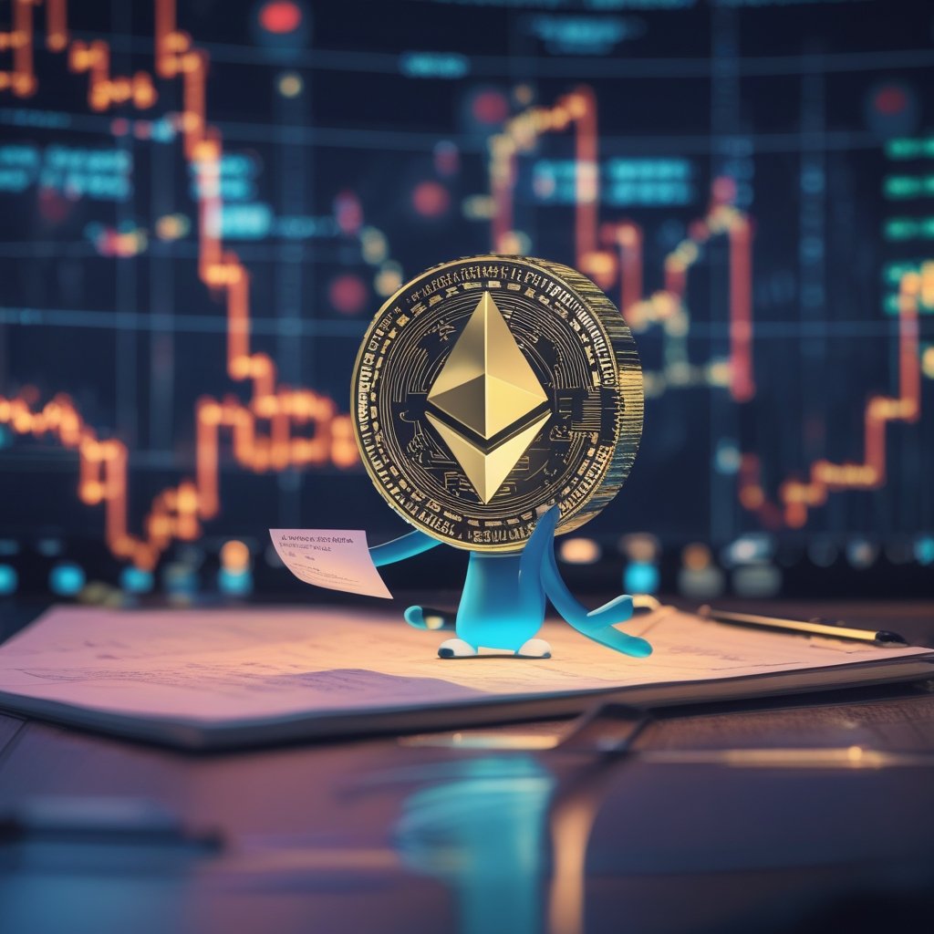 BlackRock Ether ETF: A friendly cartoon character showing a permission slip to a teacher