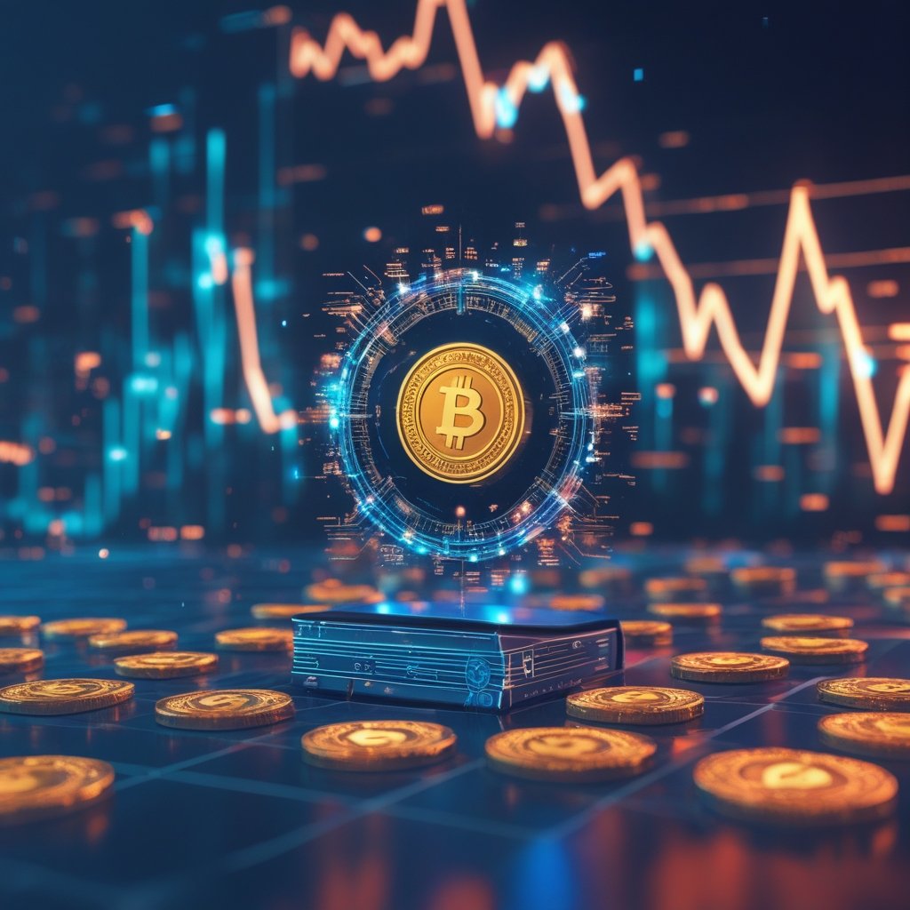 Blockchain trial: A friendly cartoon blockchain notebook with smiling coins, simple for kids to understand